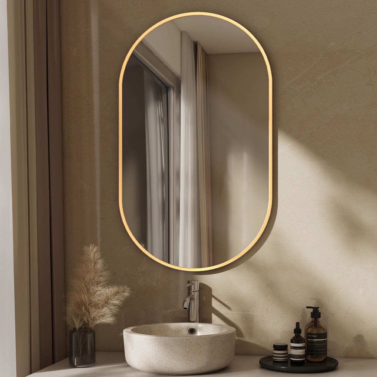 WANDSPIEGEL Glasspiegel Oval Gold 100/60/2 cm - Goldfarben, Glas (60/100/2cm) - EMKE