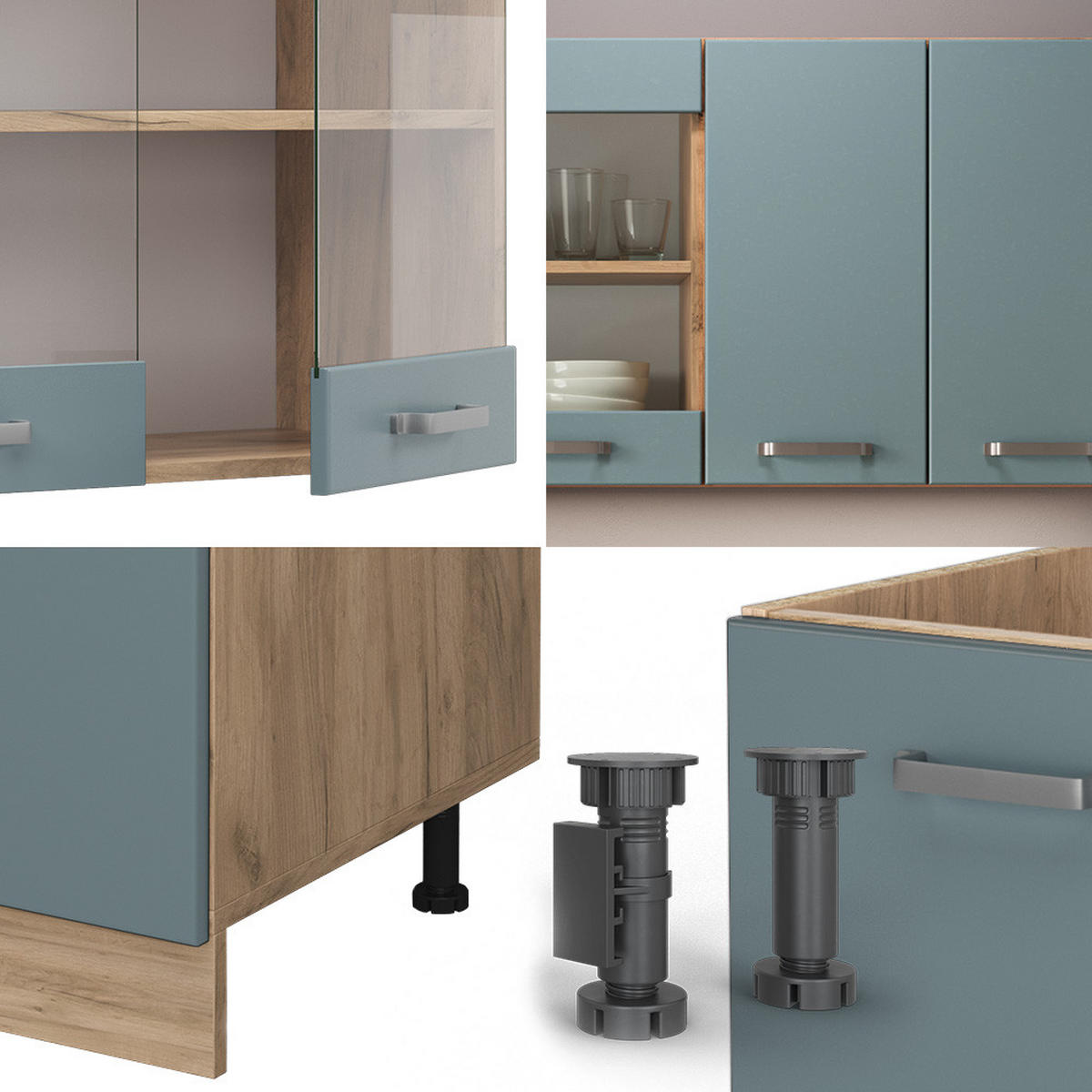 SINGLEKÜCHE R-Line Blau-Grau/Goldkraft Eiche 140 cm, AP Anthrazit - Honigeiche/Blaugrau, Holzwerkstoff (140/81.6/60cm) - Vicco