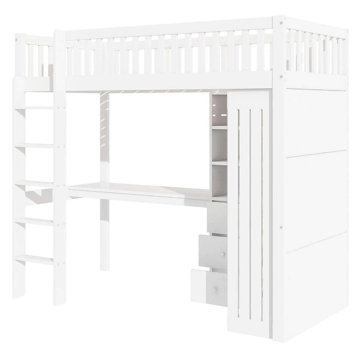 HOCHBETT 90/200 cm mit Matratze mit Schreibtisch und Kleiderschrank in Weiß - Weiß, Holzwerkstoff (90/200cm) - OKWISH