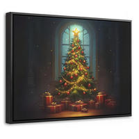 LEINWAND Bilder mit Rahmen - Weihnachtsbaum - Geschenk - Winter - 40x30 - Grün, Textil (40/30cm) - MuchoWow