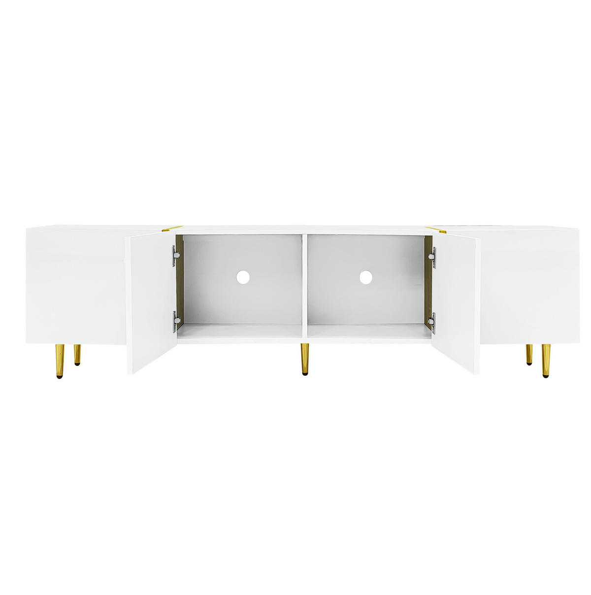 NÍZKÁ komoda z MDF, 170/35/46 cm bílý ve vysokém lesku, 4 dvířka se soft-close - bílá, kompozitní dřevo (170/46/35cm) - BEAOK