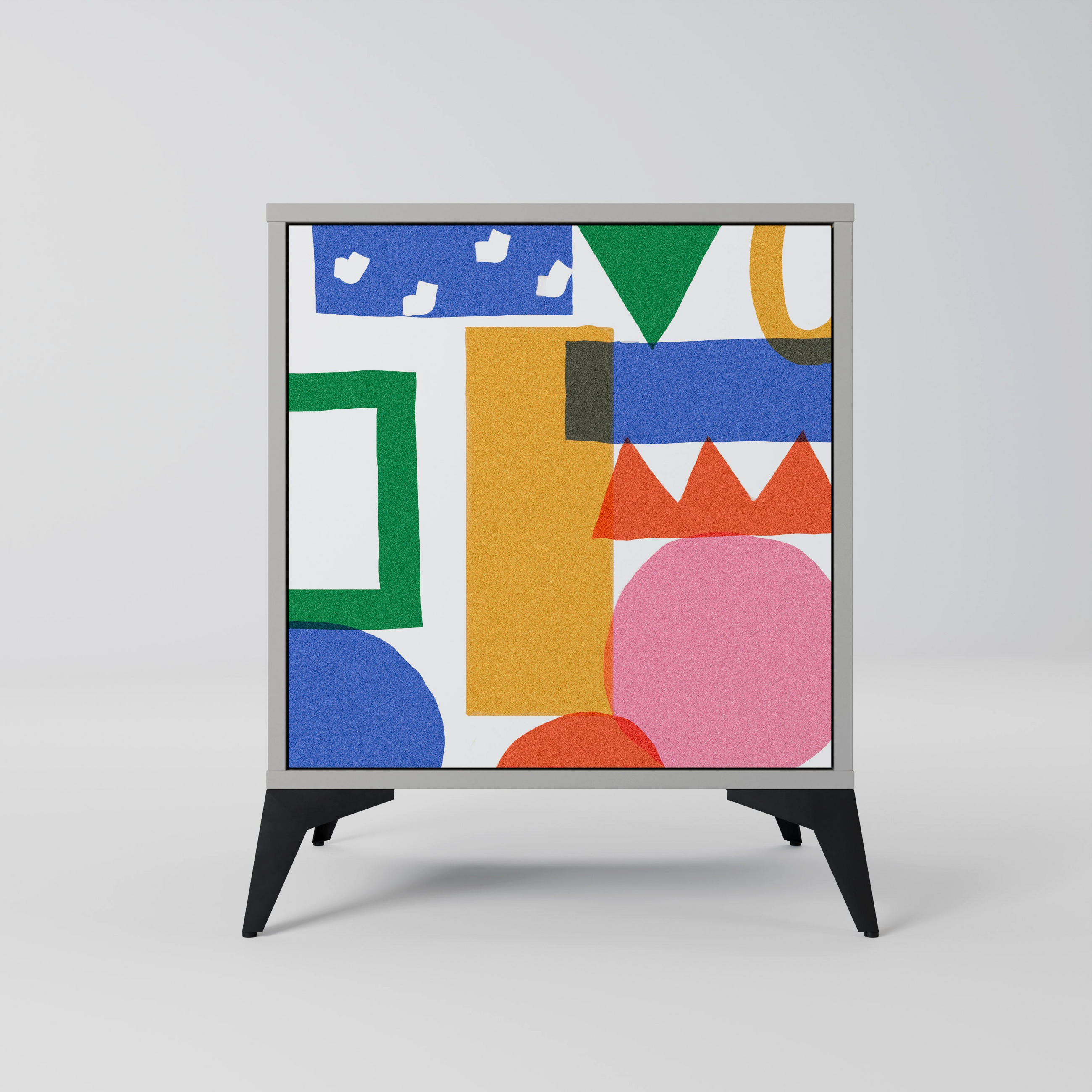 SIDEBOARD GEOMETRIC GLIMMER, Grau, 57,5x42x70,5 cm, Schwarze Metall-Sternfüße - Multicolor/Schwarz, Holzwerkstoff/Metall (57.5/70.5/42cm) - SpaceRebels
