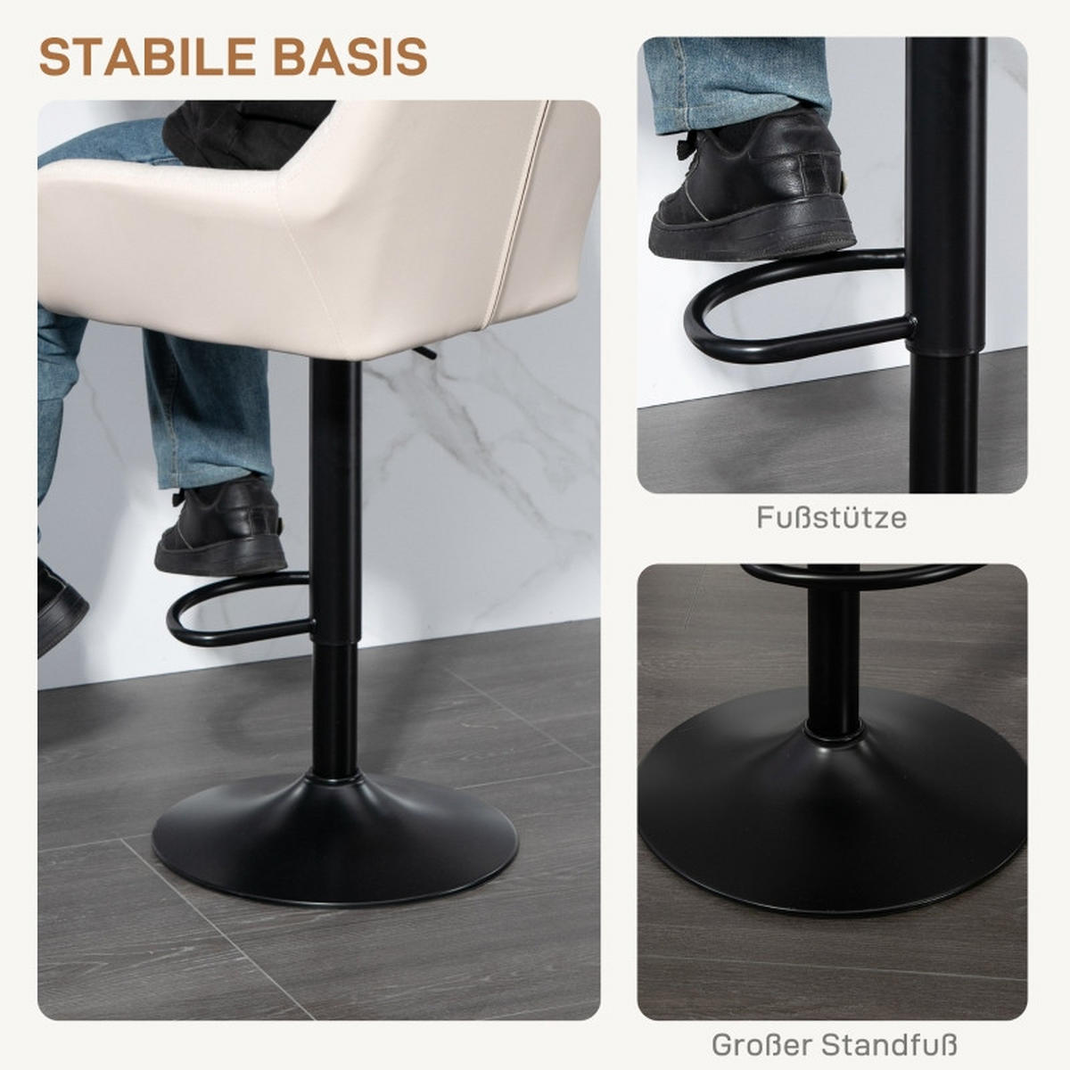 BARHOCKER DE-35970 2er Set höhenverstellbar drehbar Creme - Creme, Metall (52.5/114/57.5cm) - ComfortXL