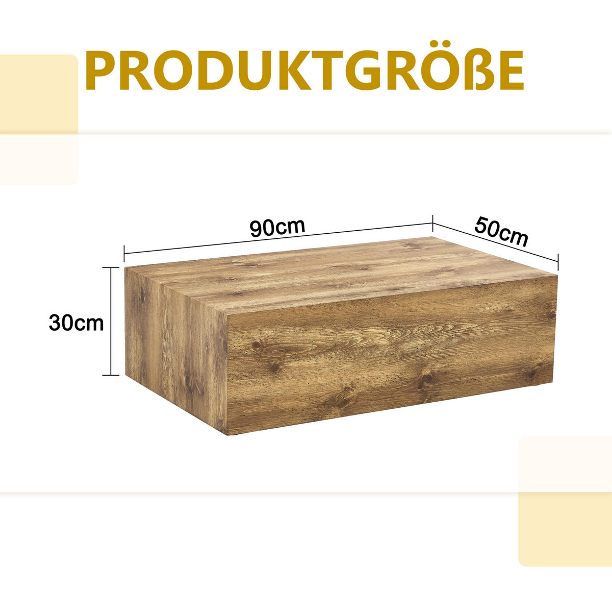 COUCHTISCH 90/50 cm aus MDF in Holzoptik – rechteckig, montiert geliefert - Kieferfarben, Holzwerkstoff (90/50/30cm) - BEAOK