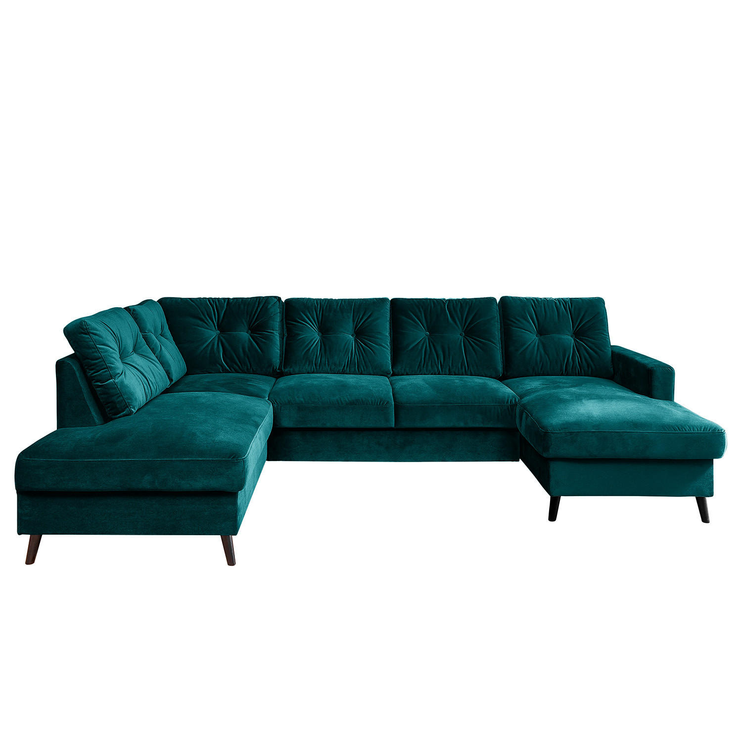 WOHNLANDSCHAFT mit Longchair - Petrol/Schwarz, Textil (297/90/200cm) - home24