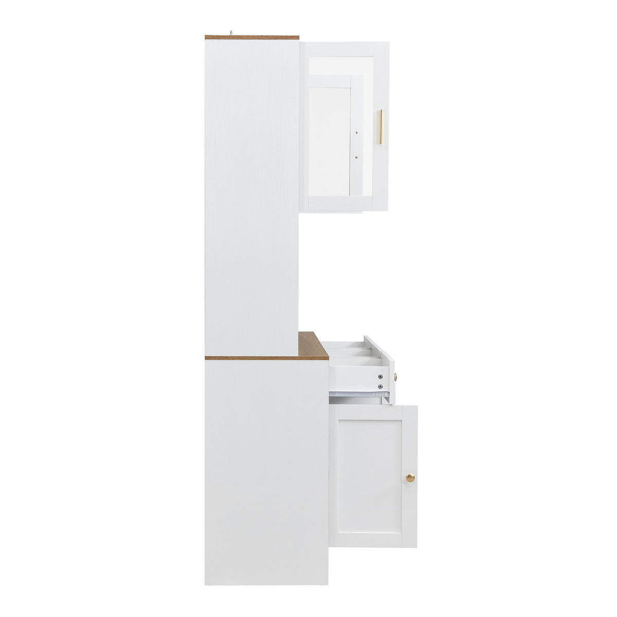 HIGHBOARD 94,5/30/175,5 cm mit 5 Türen und 3 Schubladen in Weiß-Holzmaserung - Weiß, Holzwerkstoff (94.5/175.5/30cm) - BEAOK