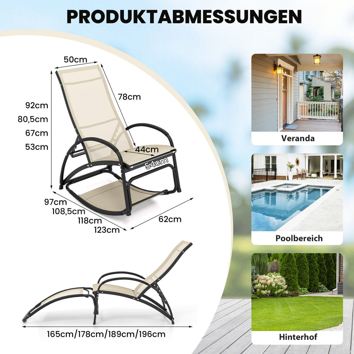 SCHAUKELSTUHL Beige - Beige, Metall (123/53/62cm) - COSTWAY