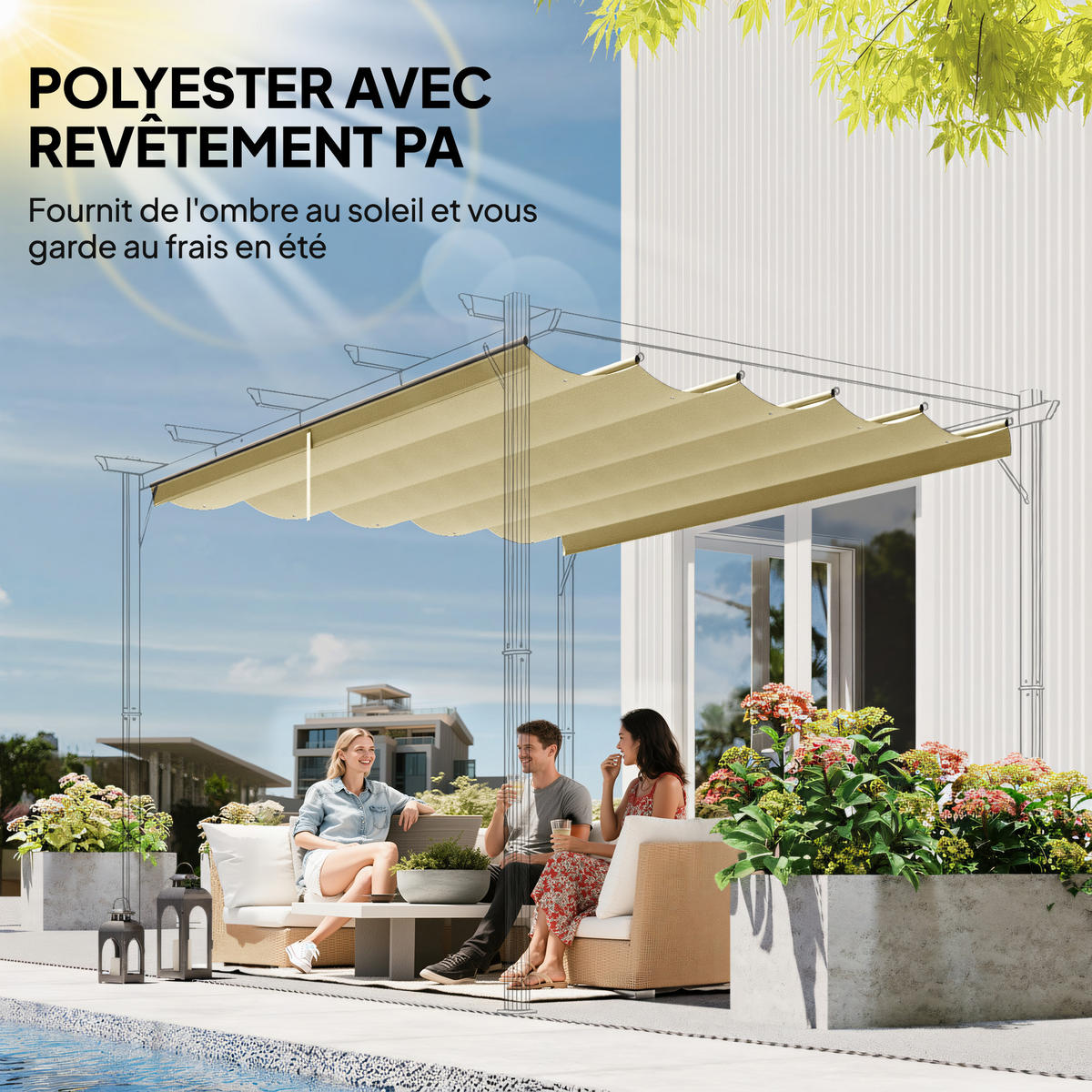 ERSATZDACH DE-12603 350/260 cm für 4x3 m Pergola mit 10 Ösen Beige - Beige, Textil (260/6/350cm) - ComfortXL
