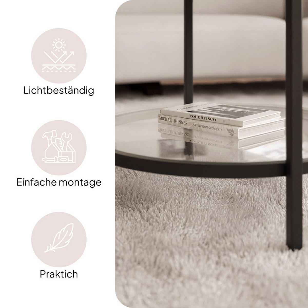 COUCHTISCH CANDY 60/42 cm runden, Schwarz / Artisan-Eiche - Schwarz/Eiche Artisan, Metall (60/60/42cm) - Idohome