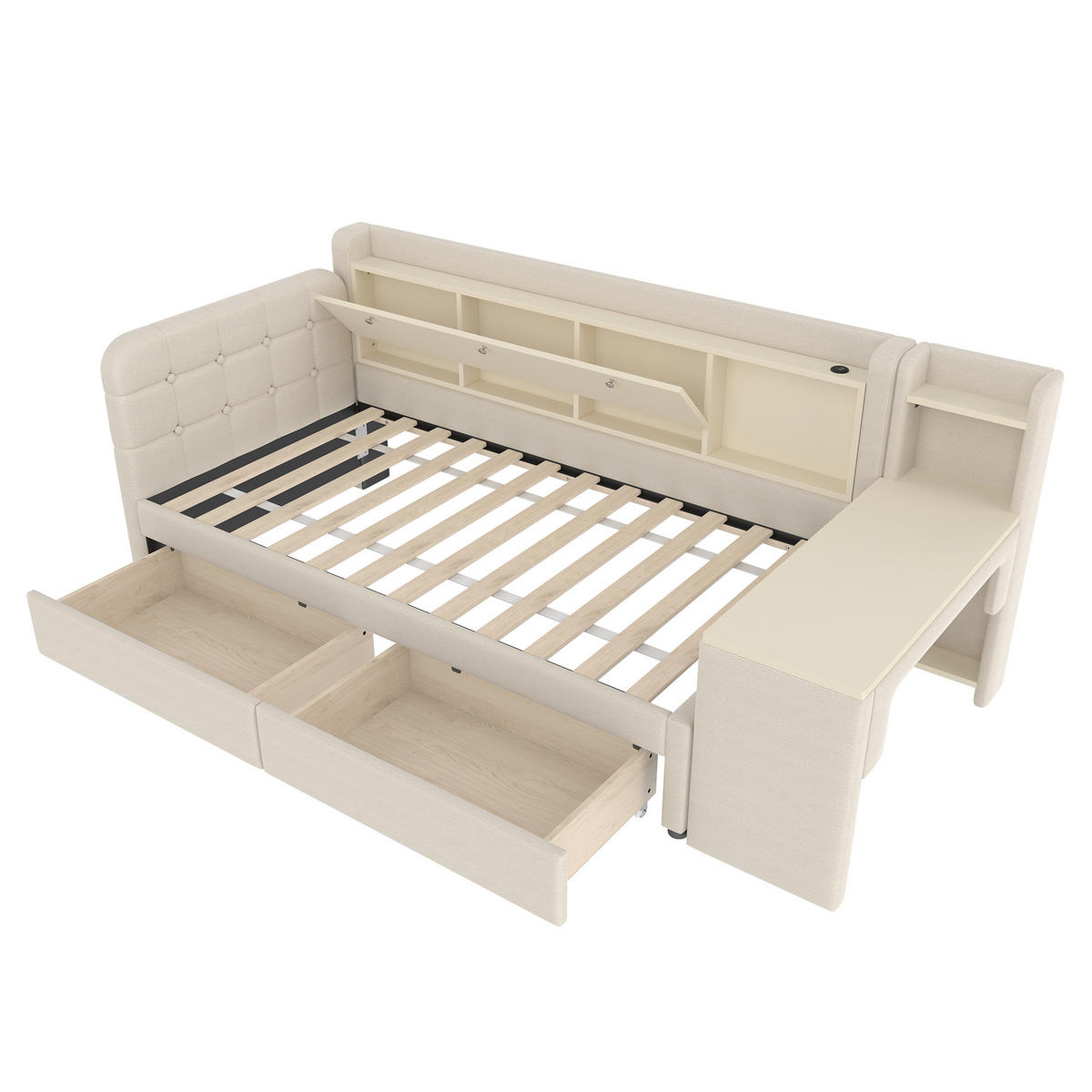 TAGESBETT mit Schreibtisch 90x200 cm Beige mit 2 Schubladen - Beige, Holz (90/200cm) - Meubliv