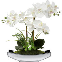 KUNSTBLUMEN Orchidee Phalaenopsis 38 cm Weiß Silbertopf - Weiß, Kunststoff (38cm)