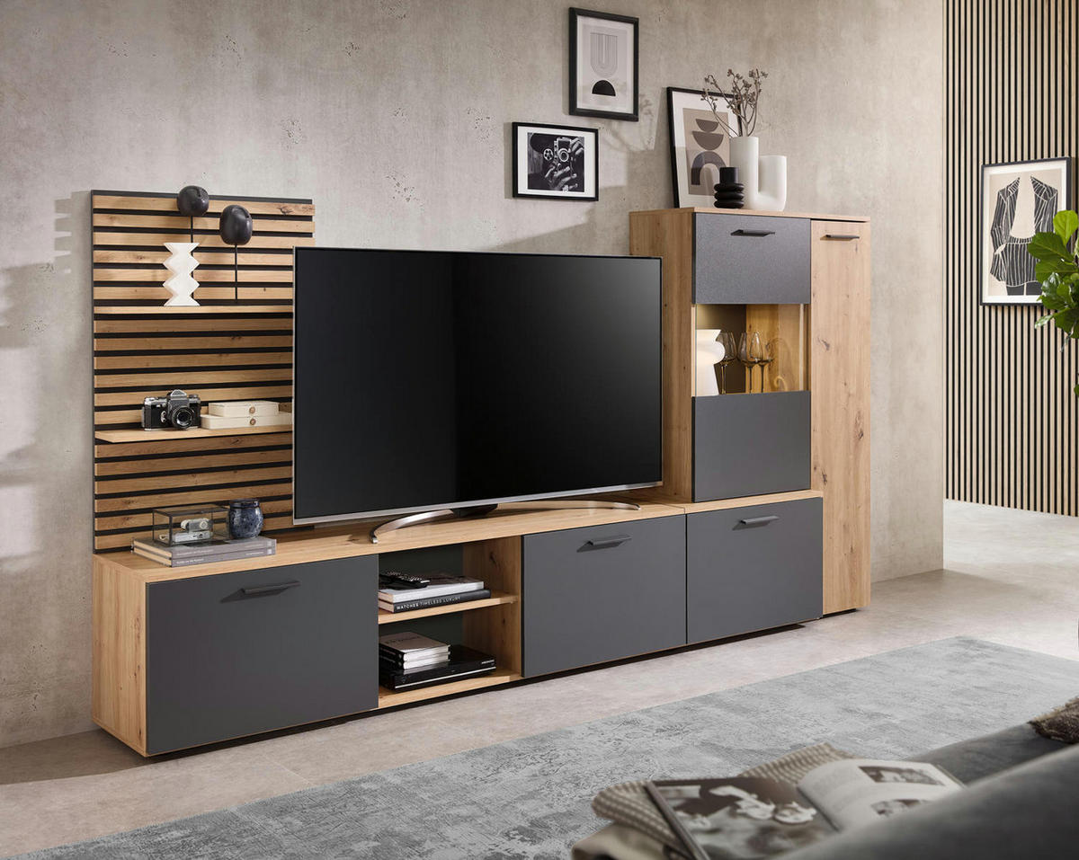 WOHNWAND 250/135/38 cm in Anthrazit, Eiche Artisan - Anthrazit/Eiche Artisan, Holz (250/135/38cm) - moebel dich auf