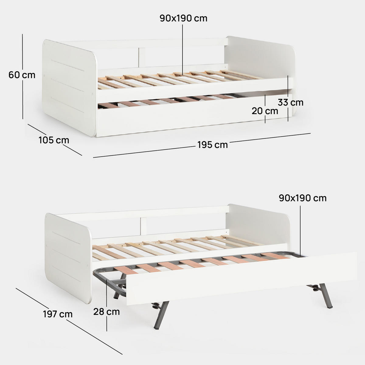 ROLLBETTEN Inari Weiß 195 cm x 60 cm - Weiß, Holzwerkstoff - Klast Home