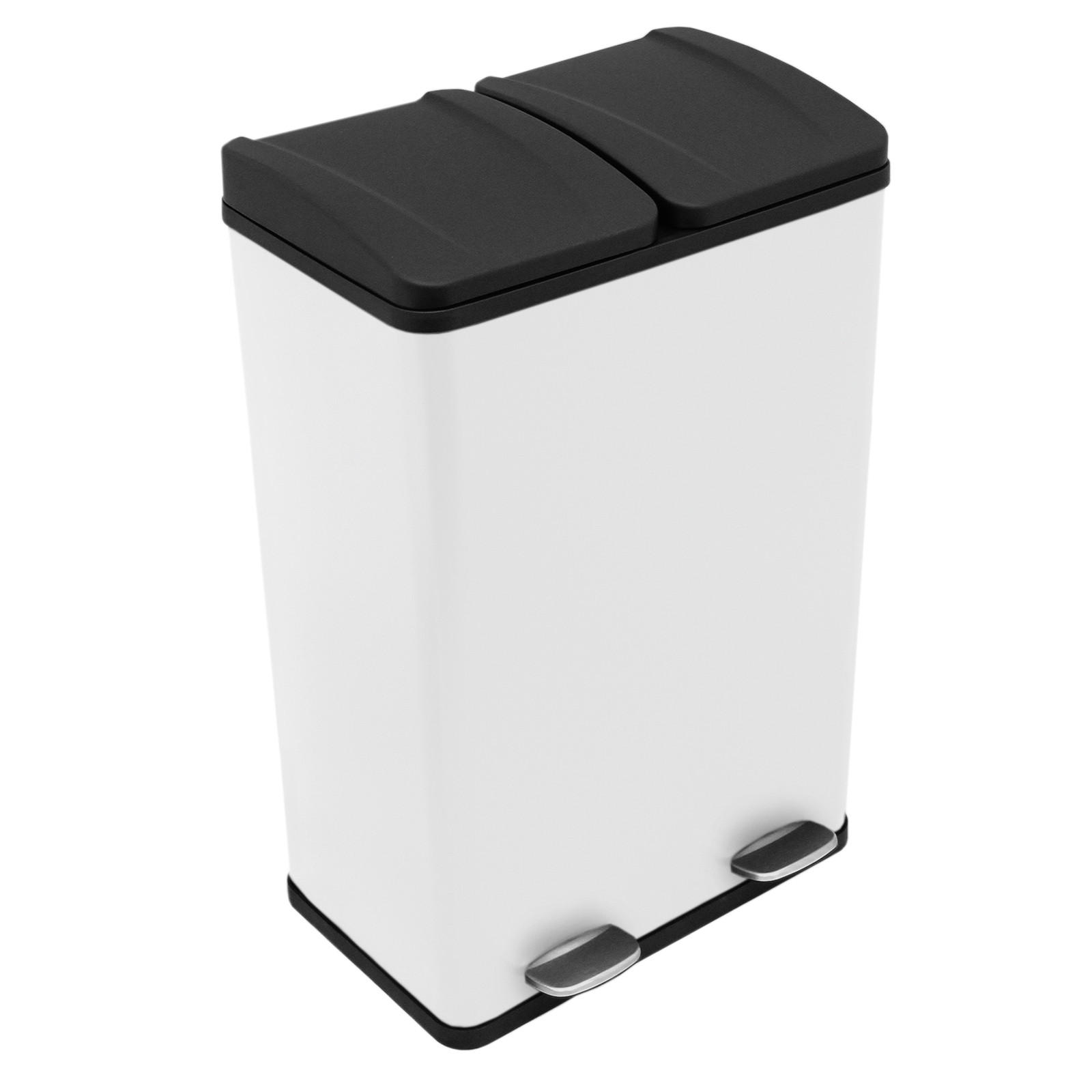 TRETMÜLLEIMER 60l Doppel Abfalleimer - Weiß - Weiß, Metall (47/1/36cm) - Monstershop