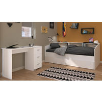 KINDERZIMMER Set 2-tlg. Schreibtisch und Bett mit Stauraum 90x200 cm - Silberfarben/Weiß, Holz/Holzwerkstoff (203/82/113cm) - Parisot Meuble