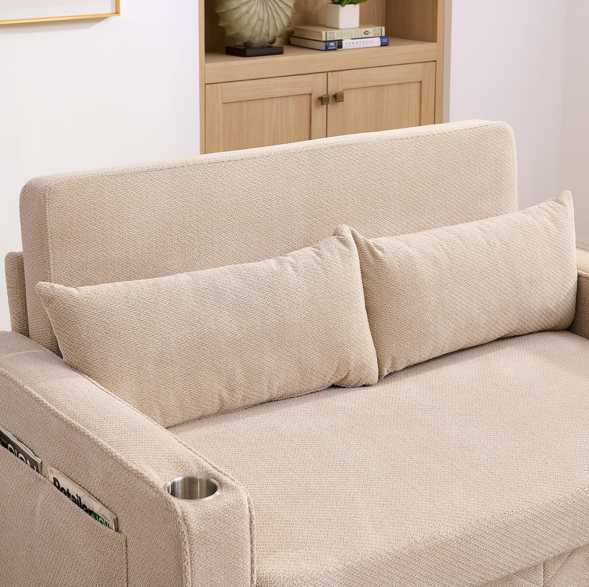 SCHLAFSOFA 3-in-1 mit USB 2-Sitzer Beige - Beige, Holz (134/73/195cm) - Meubliv