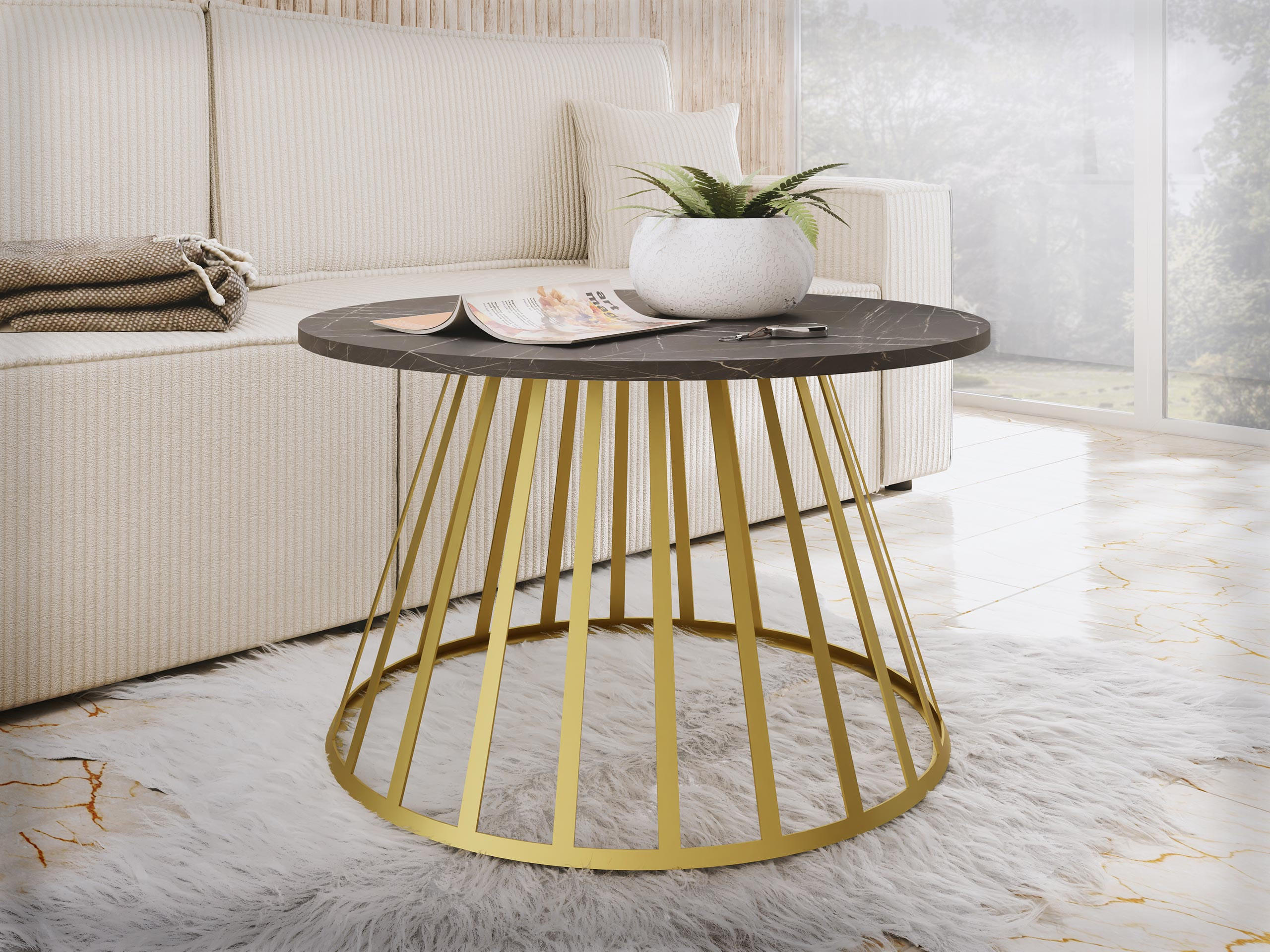 COUCHTISCH Mokod - Goldfarben/Multicolor, Holzwerkstoff/Metall (75/75/45cm) - MIRJAN24