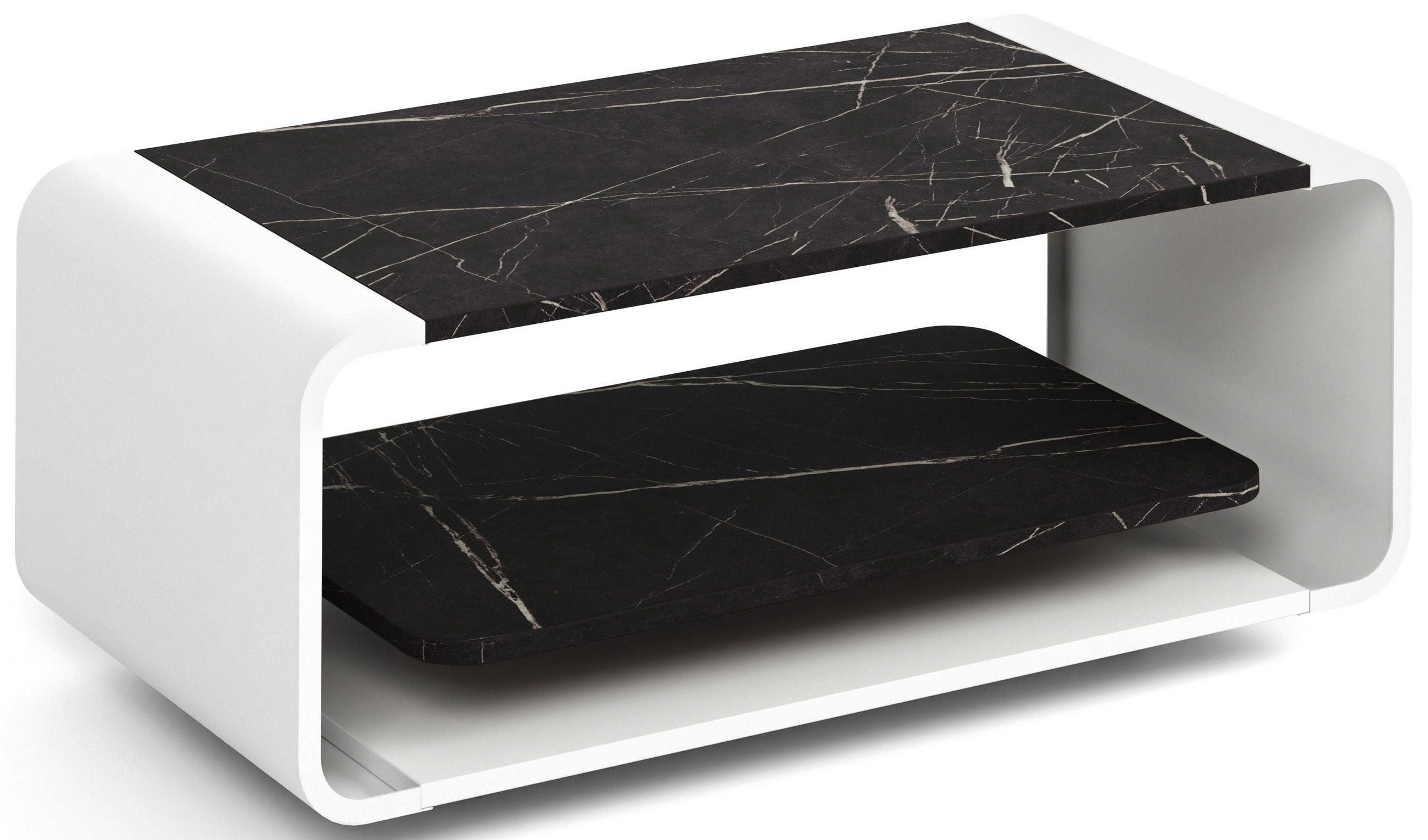 COUCHTISCH Sora in Schwarzer Marmor mit abgerundetem weißem Metallgestell 100/50/41 cm - Anthrazit/Schwarz, Holzwerkstoff (50/100/41cm) - WFL GROUP