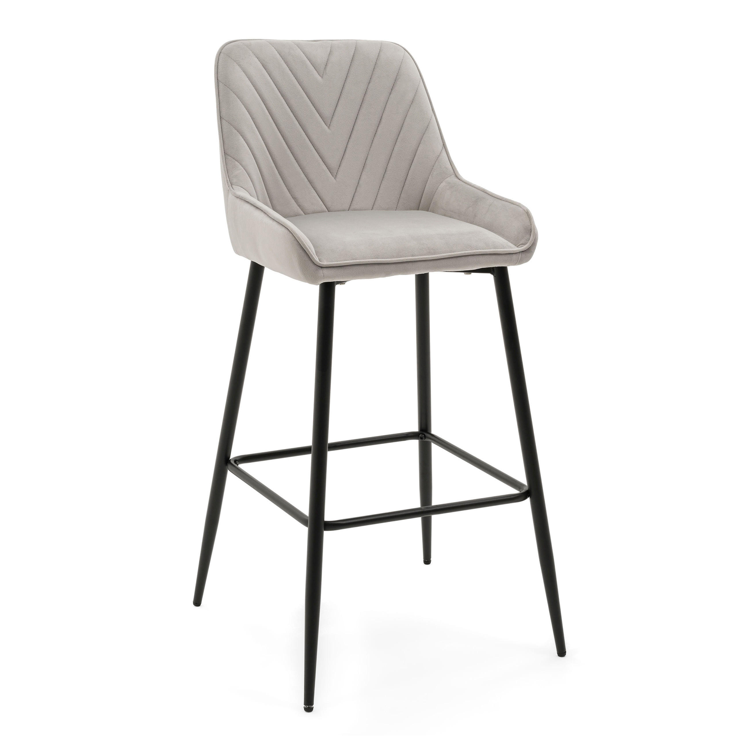 BARHOCKER VASTO gepolstert mit Steppung - hellgrau - Samt Velours - Hellgrau/Schwarz, Metall (50/102/55cm) - NEW HOME