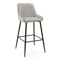 BARHOCKER VASTO gepolstert mit Steppung - hellgrau - Samt Velours - Hellgrau/Schwarz, Metall (50/102/55cm) - NEW HOME