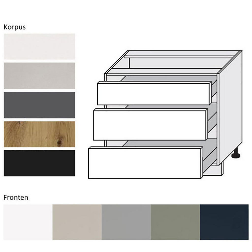 Thumbnail - Feldmann-Wohnen Küchenschubladenunterschrank, Kaschmir, Weiß, Holz, 3 Schubladen, 90x82x50 cm, Küchen, Küchenmöbel, Küch...