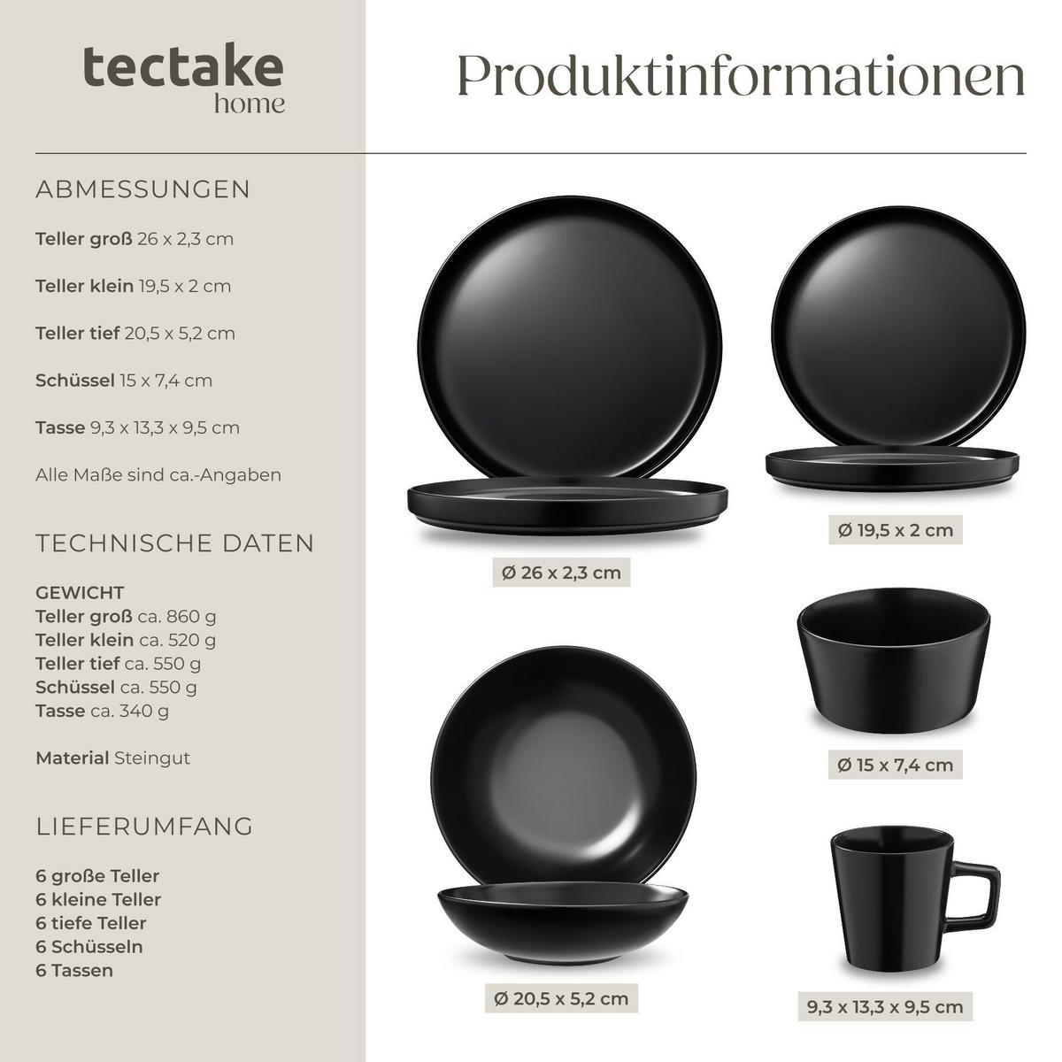 KÜCHENSTARTERSET 46er Set Una/Genua, inklusive Küchenwerkzeugen, Topfschonern und anklemmbaren Griffen, schwarz/weiß - Schwarz/Weiß, Keramik - tectake