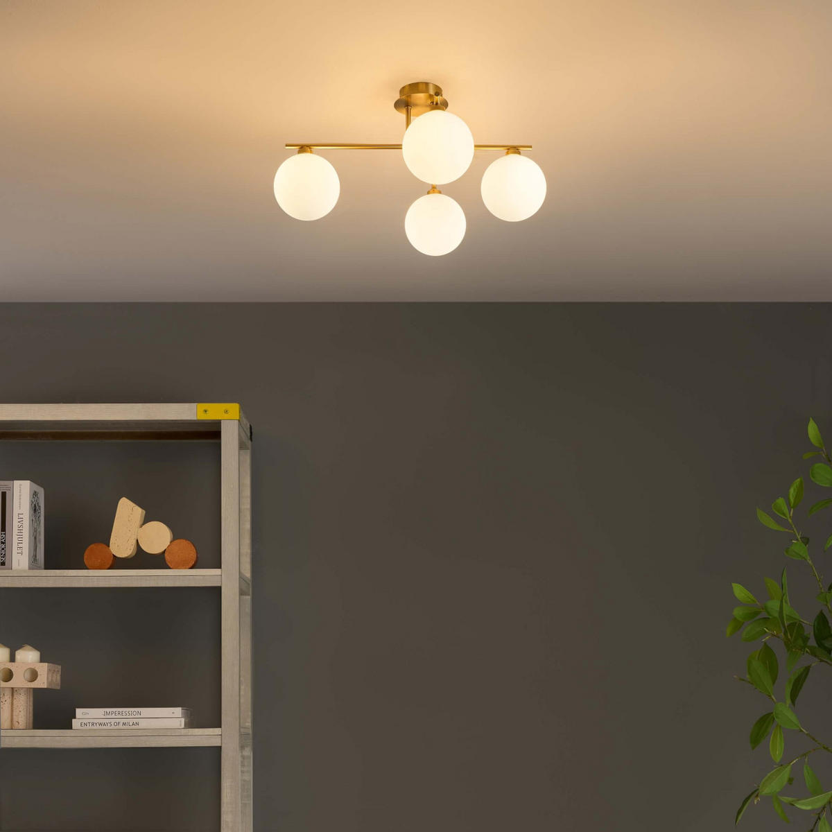 DECKENLEUCHTE Milanoa, Messing und Weiß, 25cm - Messingfarben, Glas (25/50/25cm) - KOSILUM