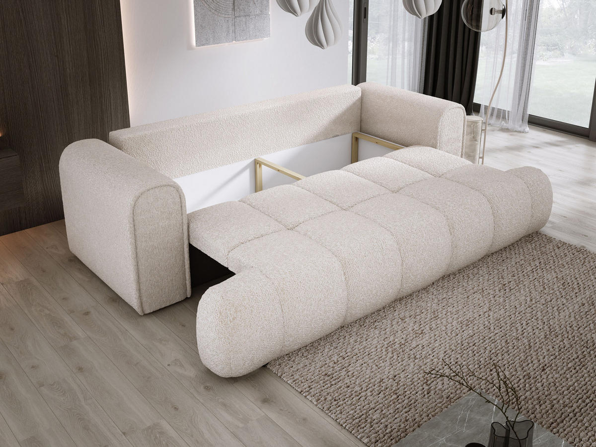 SOFA COCO SCHLAFSOFA mit Bettfunktion, Anthology Stoffbezug, 2-Sitzer, freistehend, Größe: 250x105x90 cm, Beige - Creme, Holz/Textil (250/90/105cm) - DomoHome