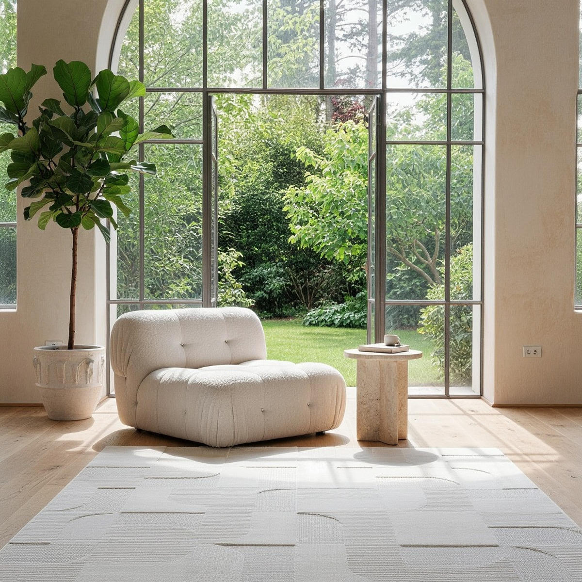 TEPPICH In-/Outdoor Kurzflor 3D-Wellenmuster Polypropylen Terrasse Creme Läufer 80x250 - Creme, Textil (80/250cm) - KADIMA DESIGN