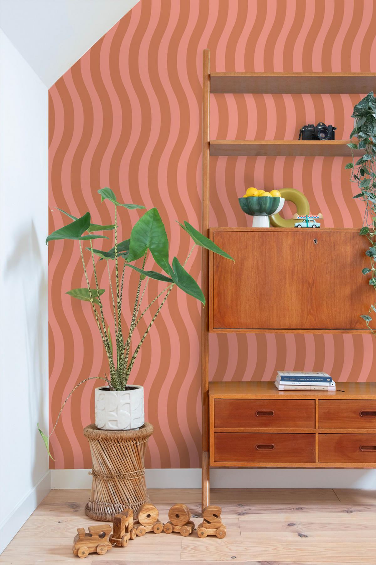 TAPETE wellenförmige Streifen 50 x 900 cm - Pink, Papier (50/900cm) - ESTAhome