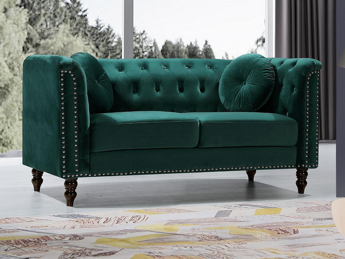 SOFA 2-Sitzer - Samt - Grün - TURNER - Grün, Textil (163/79/77cm) - Vente-Unique