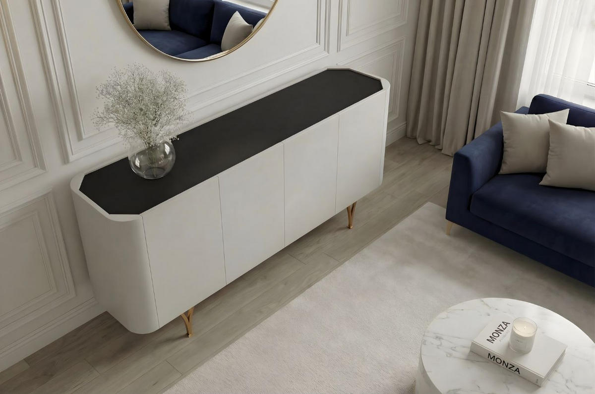 SIDEBOARD Monza, Grau/Schwarz/Gold - Goldfarben/Schwarz, Holzwerkstoff/Metall (160.3/82.6/40cm) - Dancan