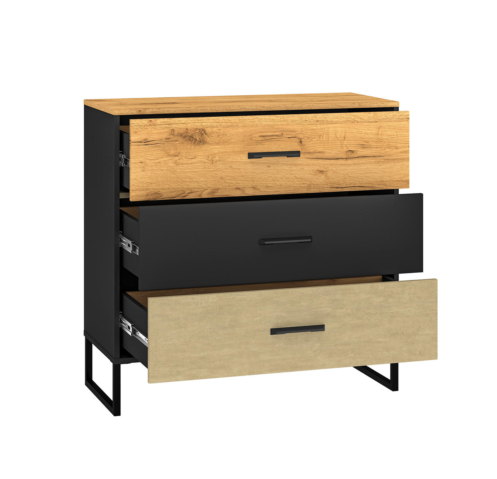 KOMMODE Colt schwarz / Craft Gold Eiche / Premium Steel 92 / 40 / 90cm - Braun, Holz/Holzwerkstoff (92/90/40cm) - Feldmann-Wohnen