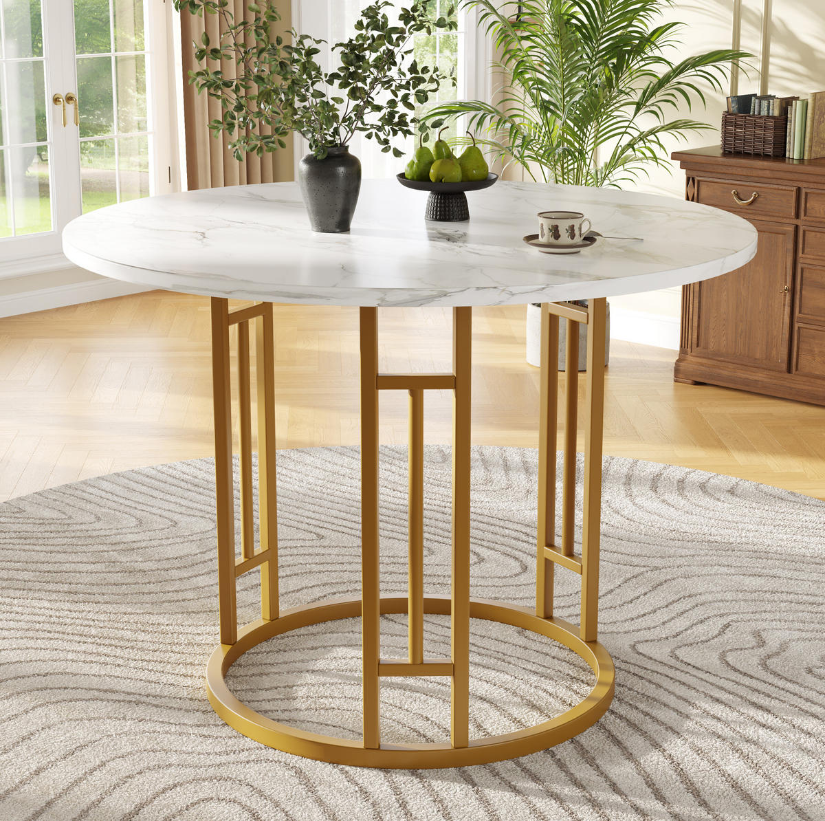 ESSTISCH rund, MDF mit Marmoroptik & Metallgestell, 80/80/76 cm, Weiß - Weiß, Holzwerkstoff (80/80/76cm) - Redom