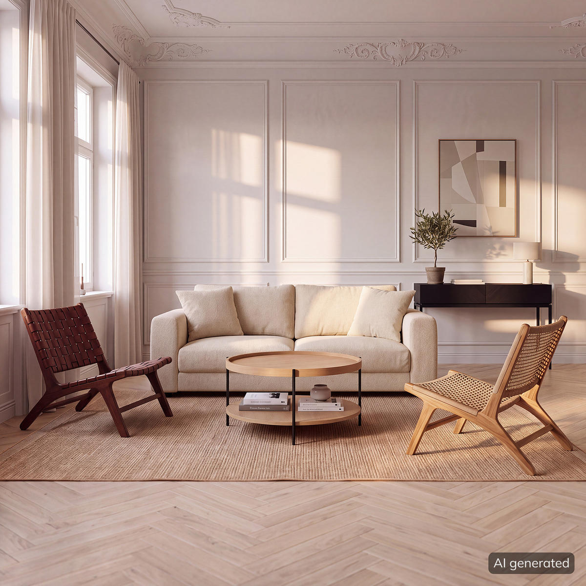 2,5-SITZER SOFA - Beige/Schwarz, Holz/Kunststoff (182/79/106cm) - home24