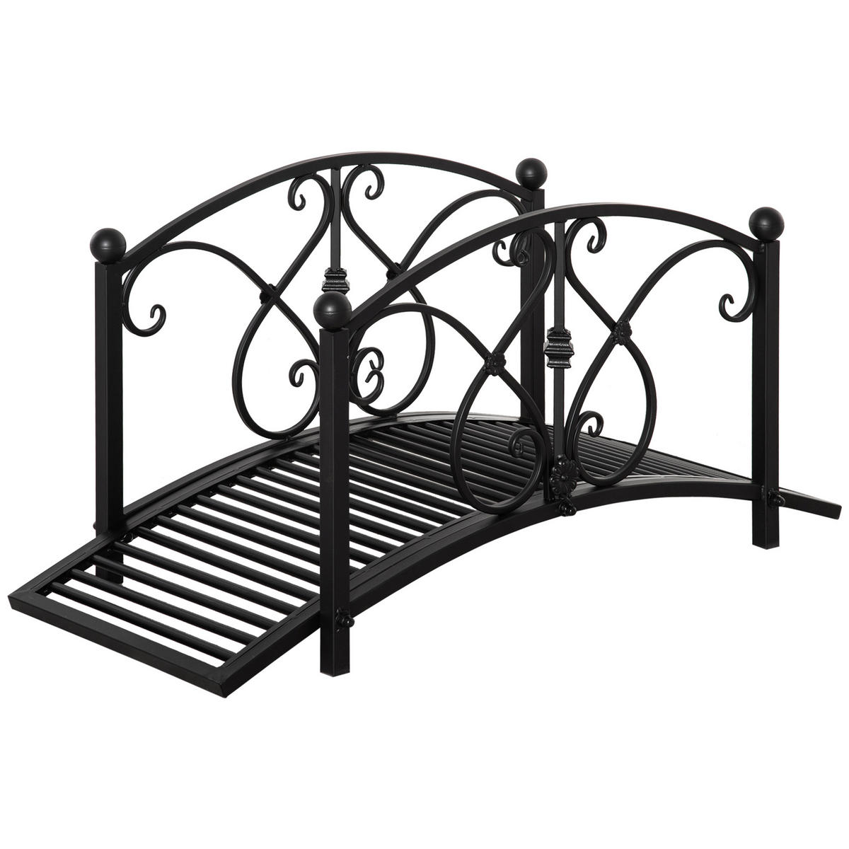 TEICHBRÜCKE Metall Schwarz - Schwarz, Metall (102/48/49cm) - Outsunny
