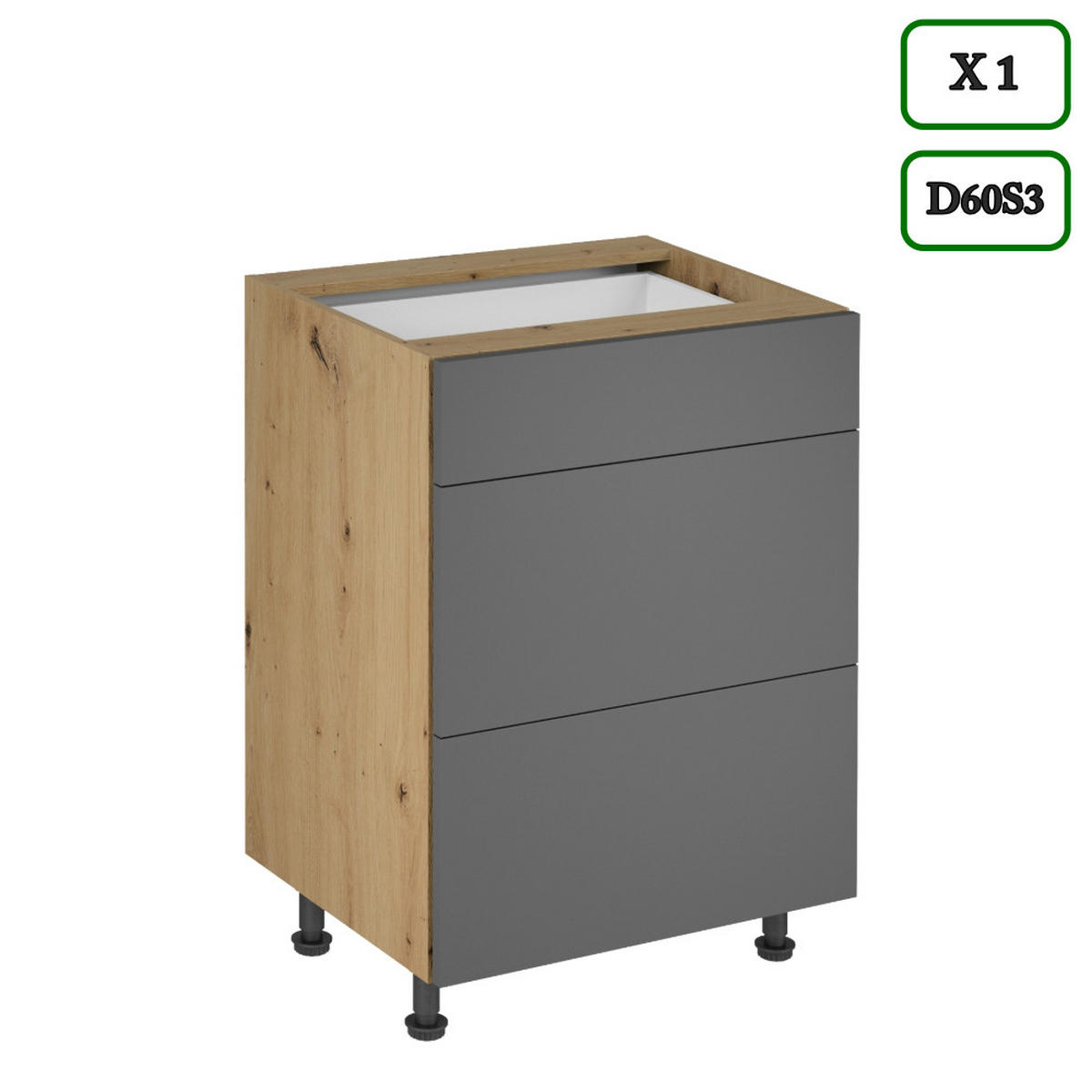 KÜCHENZEILE 360 cm - Langen K109-M360 – in Grau / Matt - Schwarz/Grau, Holz/Holzwerkstoff (360/212/60cm)