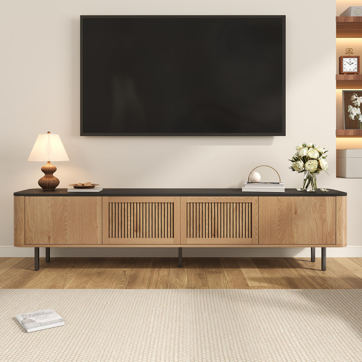 TV-SCHRANK 190cm modern TV-Ständer niedrig Design - Eichefarben, Holzwerkstoff (35/45/190cm) - FLIEKS