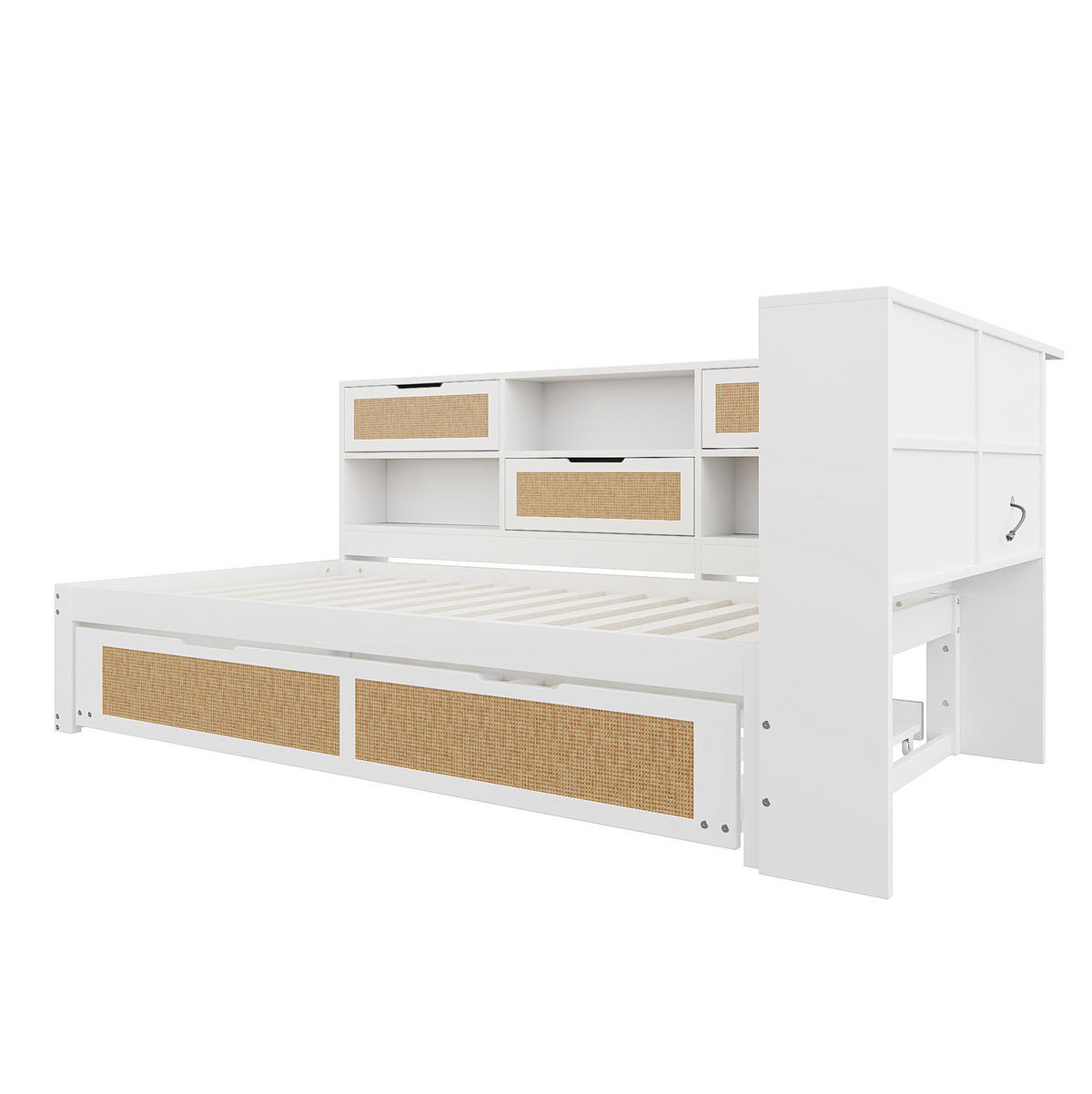 SCHLAFSOFA 90/200 cm mit Ausziehbett 90/190 cm, Stauraum und Ladeanschlüssen, Weiß - Weiß, Holzwerkstoff (225/92/116cm) - Redom