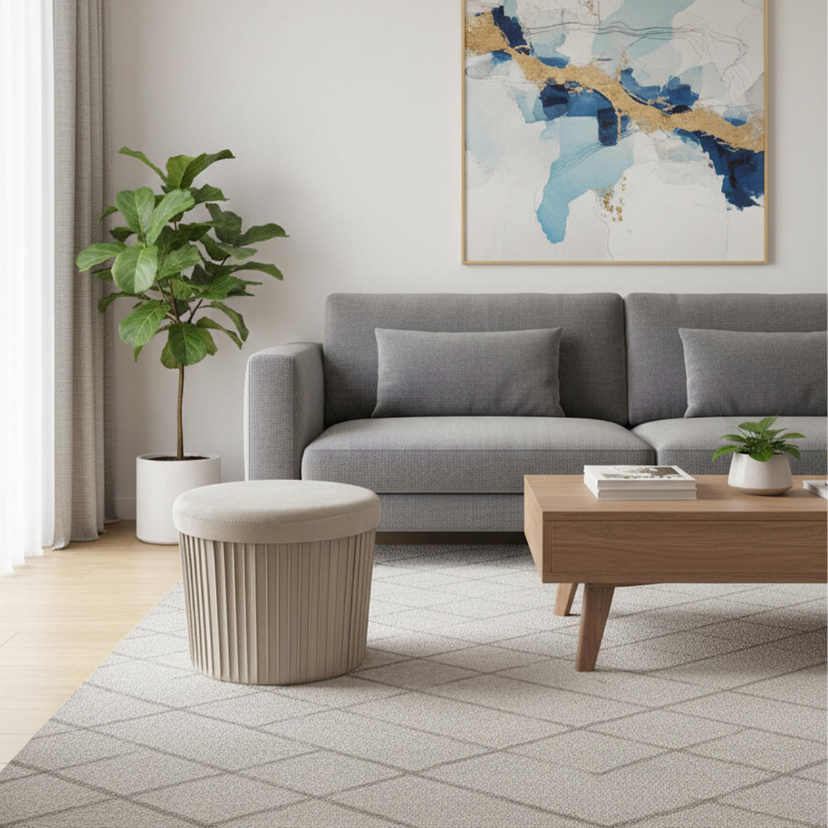 TABURETA - bež, tekstil/leseni material (38/38/38cm) - Relaxdays