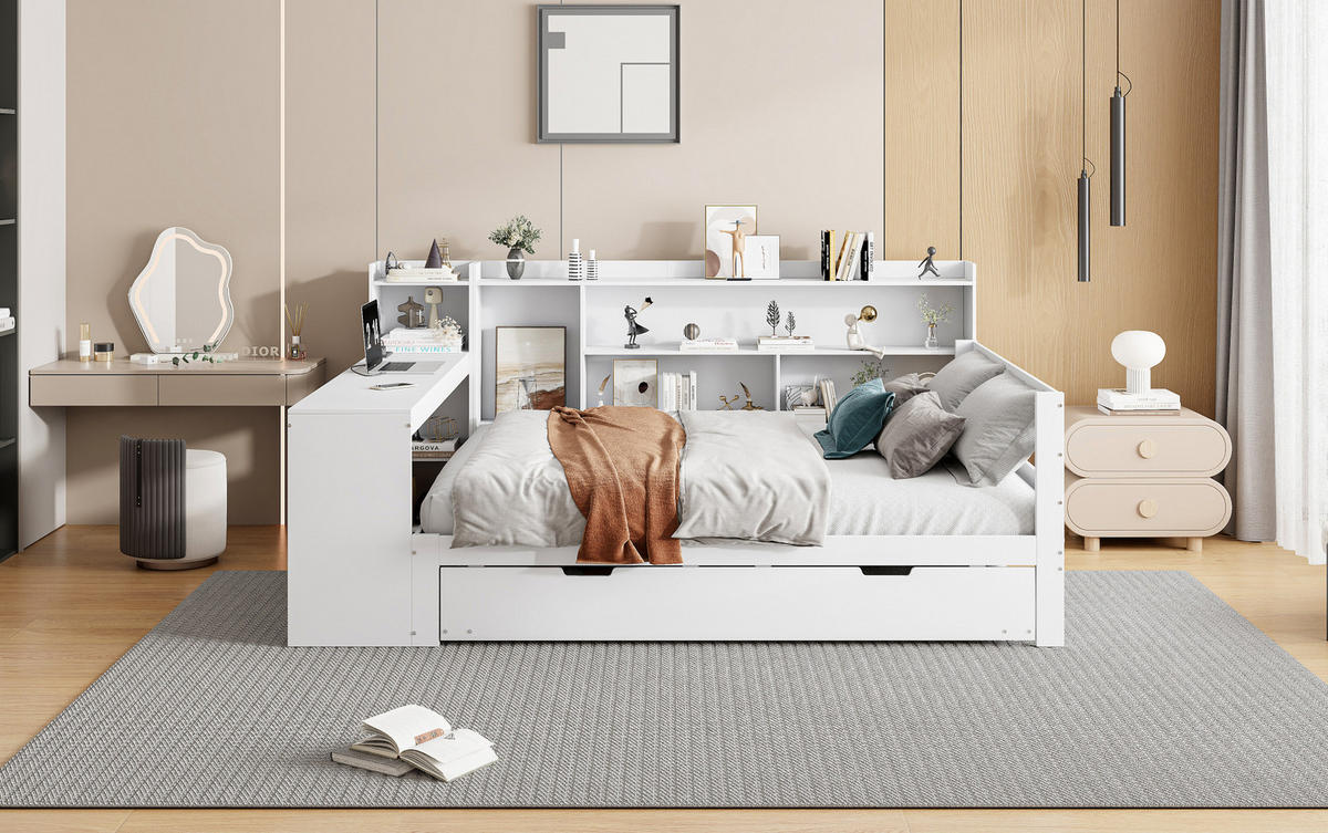 BETT 140/200 cm Weiß aus Massivholz mit Bett und Stauraum - Weiß, Holz (140/200cm) - OKMYHOME