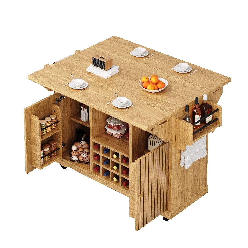 KÜCHENINSEL ausklappbar mit Stauraum, Naturbraun, MDF/Metall, 142,5/80/95 cm - Naturfarben, Kunststoff (80/95/142.5cm) - Rolipo