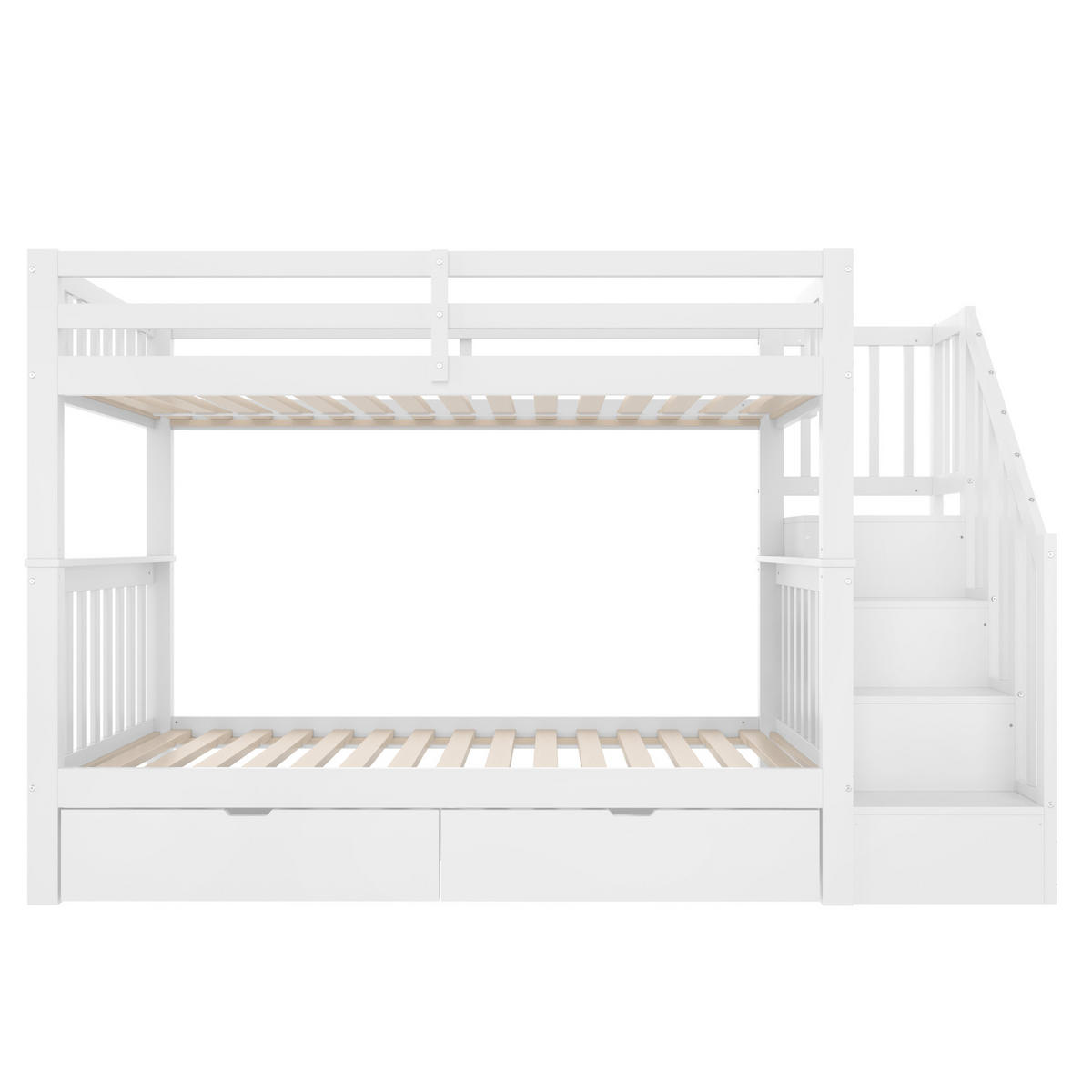 ETAGENBETT 90/200 cm aus Kiefer und MDF mit Treppenregal und 2 Schubladen Weiß - Weiß, Holz (90/200cm) - Modenvie