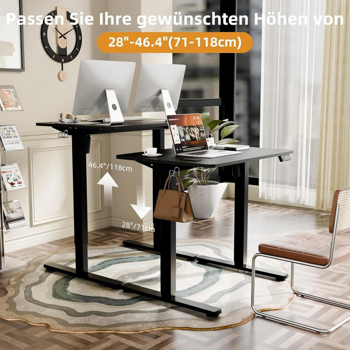 SCHREIBTISCH elektrisch höhenverstellbar 80 x 60 cm Schwarz - Schwarz, Metall (59.9/79.8/118.1cm)