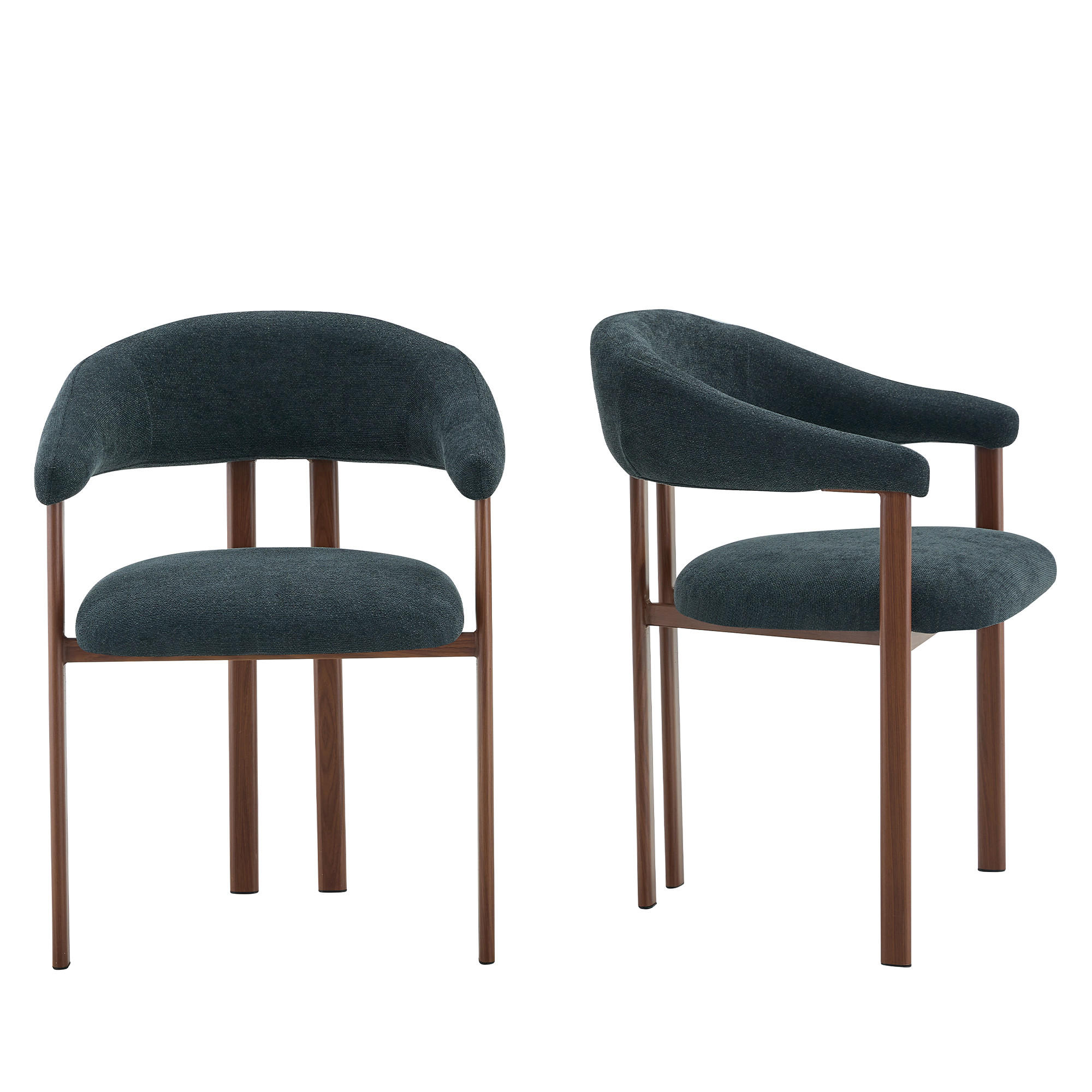 Urban Meuble JÍDELNÍ ŽIDLE SADA 2 KS z látky s kovovými nohami, ergonomicky polstrovaná v soudkovém designu