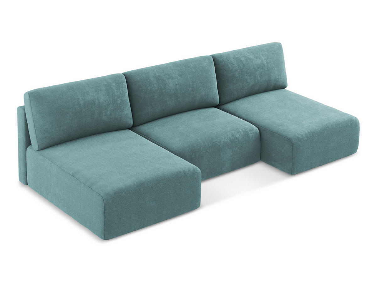 WOHNLANDSCHAFT Chenille Stoff Blau - Blau/Beige, Kunststoff/Textil (304/79/149cm) - Makamii
