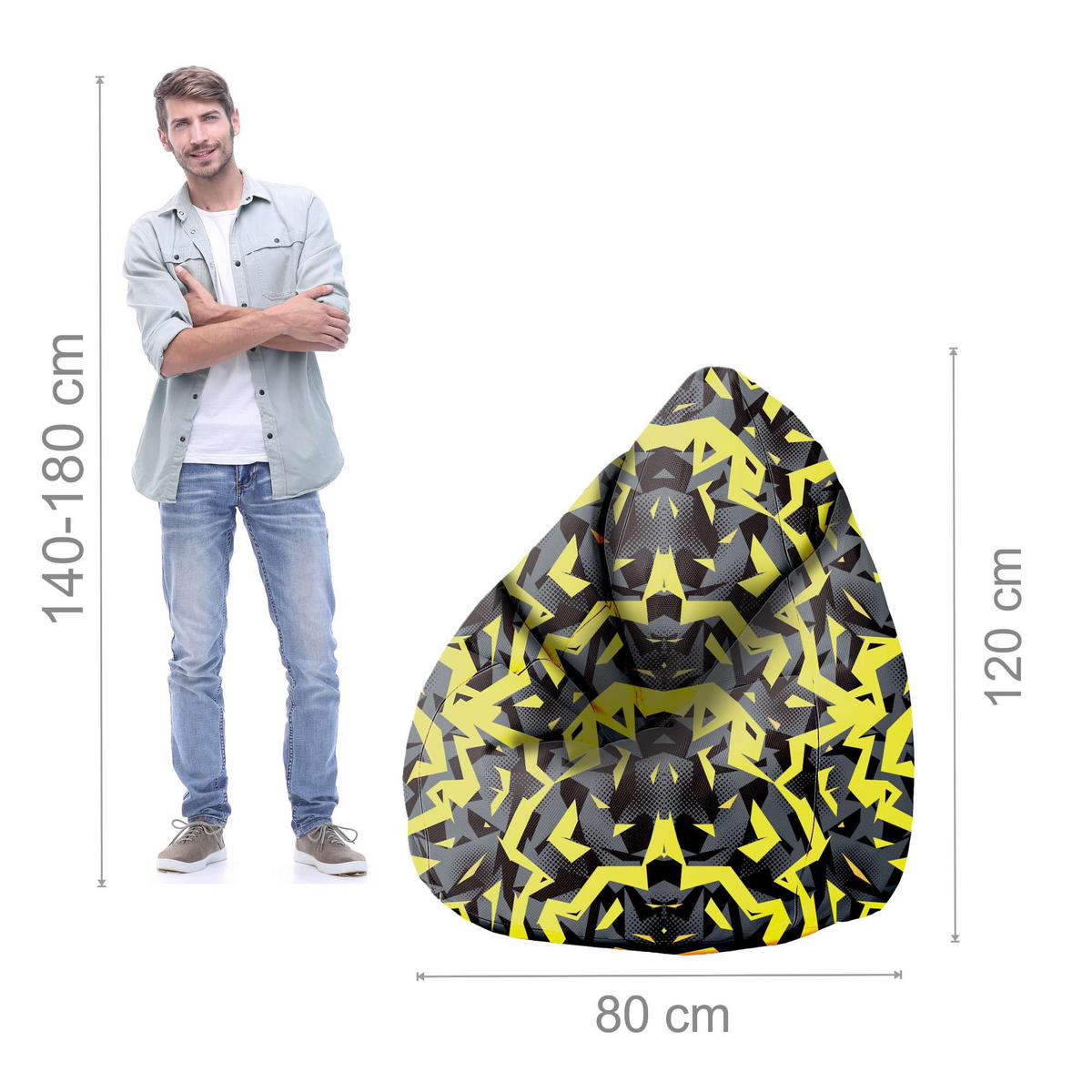SITZSACK MIT FUßSTÜTZE Oxford 2-tlg Yellow Car M - Gelb, Textil (80/120/80cm) - Dreamroots