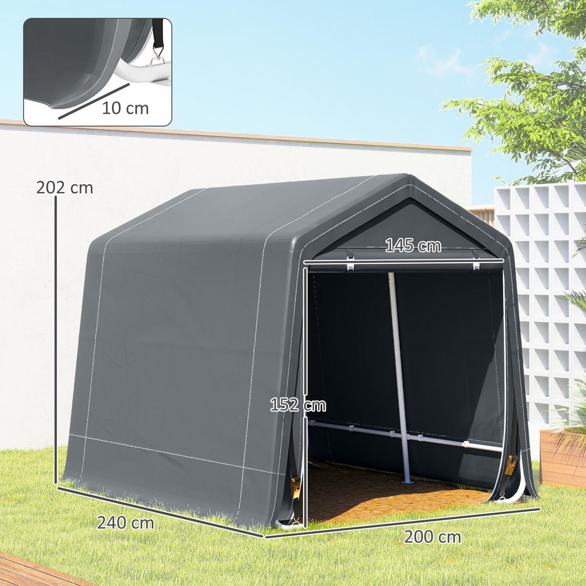 GARTENHAUS, 2 Reißverschlusstüren, wasserdicht, UV-beständig 2,4 x 2 x 2 m ,dunkelgrau - Dunkelgrau, Metall (200/202/240cm) - Vallsero