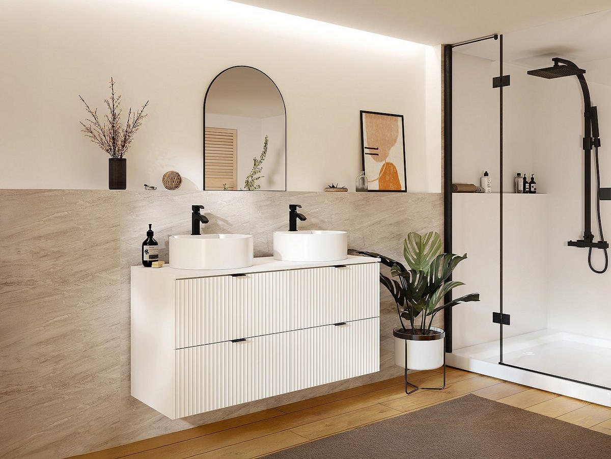 WASCHBECKENUNTERSCHRANK - 120cm x 47cm - MDF - weiß - ZEVINI - Weiß, Holz (120/60/47cm) - Vente-Unique