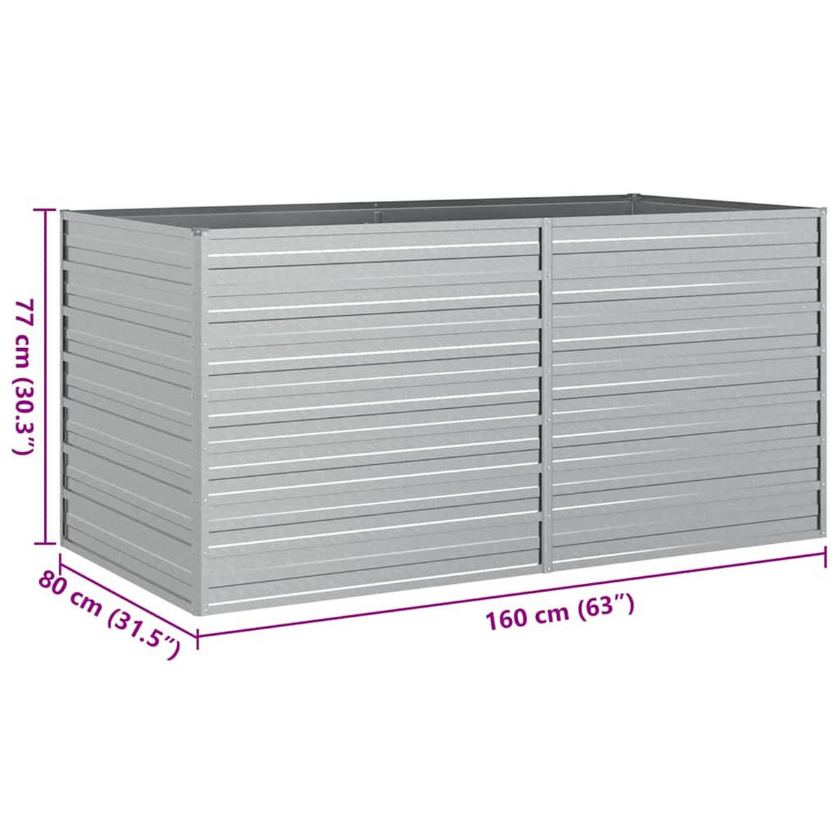 GARTEN-HOCHBEET 160/80/77 Cm Verzinkter Stahl Silbern - Silberfarben, Metall (160/77/80cm) - vidaXL